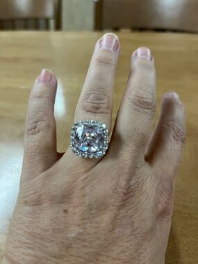 925 Silver, Cubic Zirconia Halo Cocktail Ring - Clear